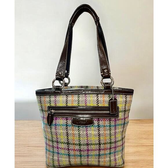 Y2K Coach F15536 Penelope Tattersall Wool Tote Bag - Picture 11 of 11